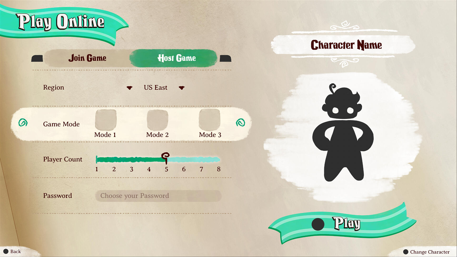 Play Online - Host Menu Mockup