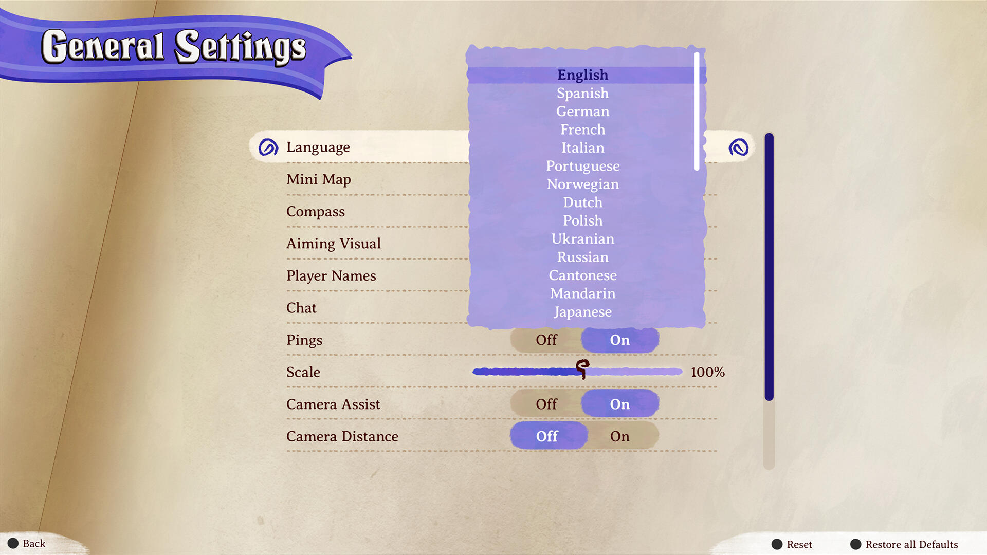 Settings Menu Mockup